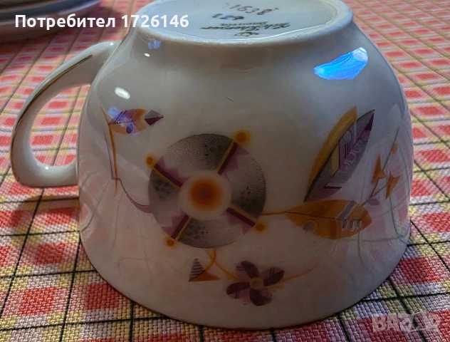 Фин порцелан с позлата - сет 2 броя и чинийки 3 броя на Zeh Scherzer Bavaria , снимка 7 - Чаши - 54040197