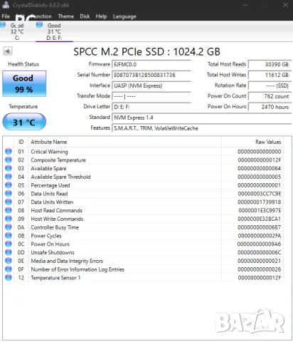 SSD Silicon Power UD85 1TB NVMe SSD (PCIe Gen4 x4) Като нов 104 дни 99% живот, снимка 2 - Твърди дискове - 55565899