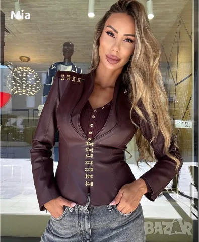 Elisabetta Franchi кожено яке - бордо, снимка 2 - Якета - 55666372