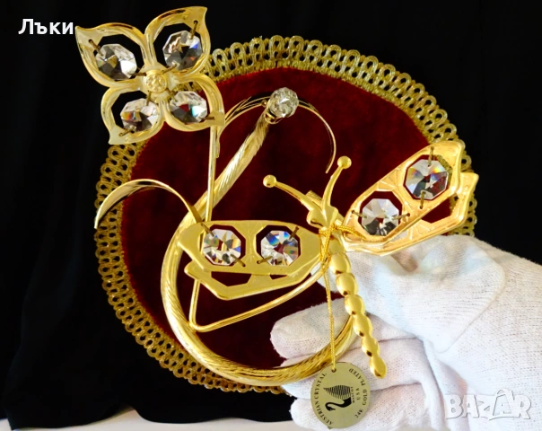 Позлатена фигура Водно конче,Цвете,24 k Gold Plated,кристали. 