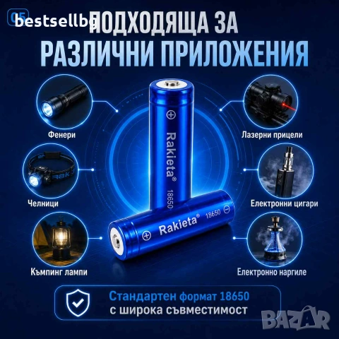 Качествена батерия 18650 за фенер прожектор RAKIETA 8800mAh 3.7V, снимка 6 - Друга електроника - 39788960
