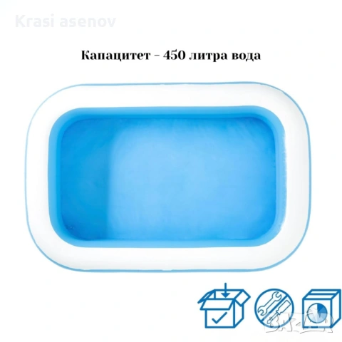 Надуваем семеен басейн 200x150 см + компактна електрическа помпа, снимка 4 - Други - 54261173