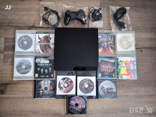 PS3 Slim (500GB) Хакнат Пълен комплект + 46 игри (12 на диск)