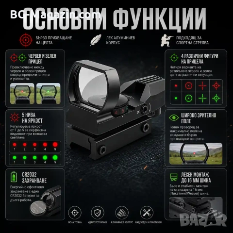 Тактически бързомерец мерник прицел с 4 фигури бързомер за въздушна пушка пистолет лов еърсофт, снимка 2 - Оборудване и аксесоари за оръжия - 51051662