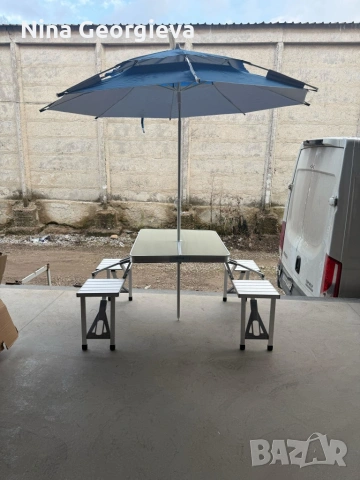 Комплект сгъваема маса с вградени 4 стола за къмпинг,риболов,пикник,туризъм