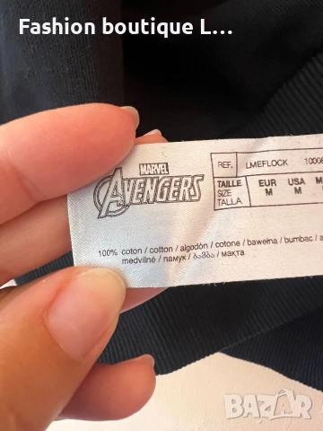 Черна дамска блуза 100% памук размер М на марката Marvel с “Черната пантера” направена от капси 🖤, снимка 6 - Блузи с дълъг ръкав и пуловери - 54314631