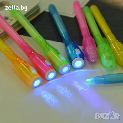Комплект от 5 броя химикалки с невидимо мастило и UV LED – Тайни съобщения, детски игри 10078