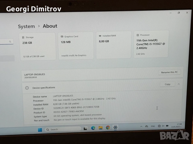 Lenovo thinkpad L14 gen2 I5-1135G7/8RAM/256GB/Intel UHD Graphics/Full HD IPS, снимка 4 - Лаптопи за работа - 54984273