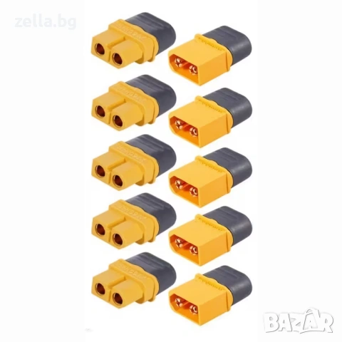 Комплект конектори XT60H (5 чифта мъжки + женски) 60A, позлатена мед – за LiPo, LiFePO₄ Li-Ion 10467, снимка 8 - Друга електроника - 54703761