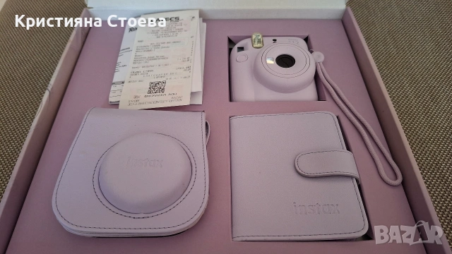 Комплект Fujifilm - Instax Mini 12, фотоапарат, албум, калъф, цвят лилав с гаранция, снимка 4 - Фотоапарати - 54515385