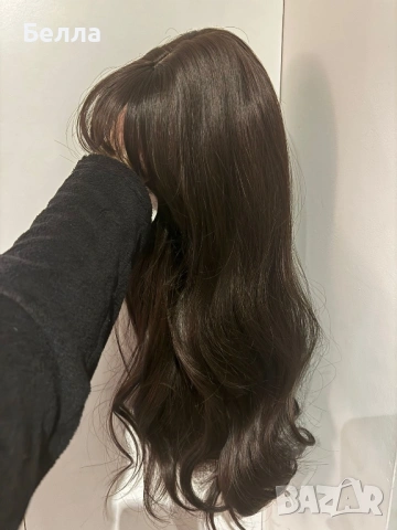 НОВА Кафява естествена перука! 100% високо качество, снимка 4 - Аксесоари за коса - 54047260