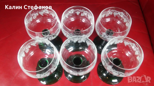 Чаши за концентрат, френски кристал, зелено столче, 100 мл, снимка 3 - Чаши - 54173718