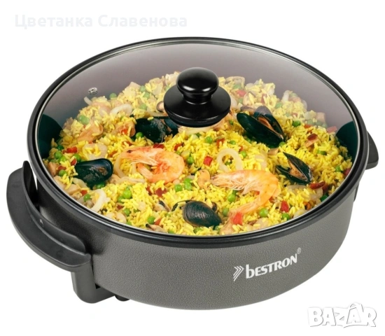 Електрически тиган Bestron AHP1500Z , многофункционален тиган с диаметър 40см, стъклен капак