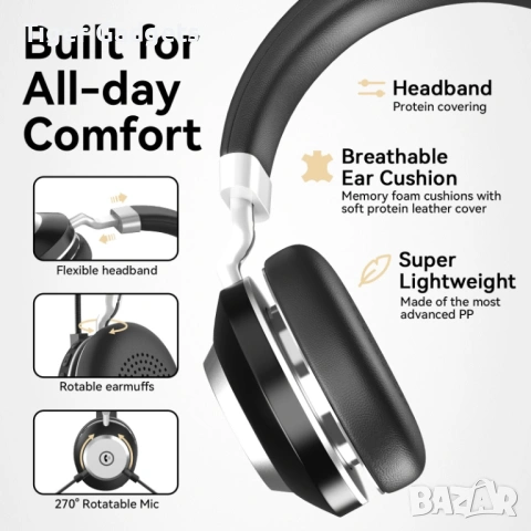 Безжична Bluetooth слушалка с микрофон Wantek WK882BT, USB Dongle, снимка 2 - Bluetooth слушалки - 54854133