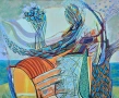 Картина "Фантастичен пейзаж", худ. Г. Динев, 1997 г., снимка 2