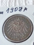 Сребърна монета от 2 марки 1907 година германската империя 49922, снимка 1