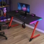 Геймърско бюро с RGB LED подсветка, карбонов плот и стоманена Z-конструкция, 120 см, черно/червено, снимка 2