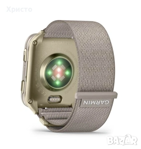 НОВ!!! Смарт часовник Garmin Venu X1, Soft Gold с титаниев гръб и каишка найлон French Gray  , снимка 2 - Смарт часовници - 54516361
