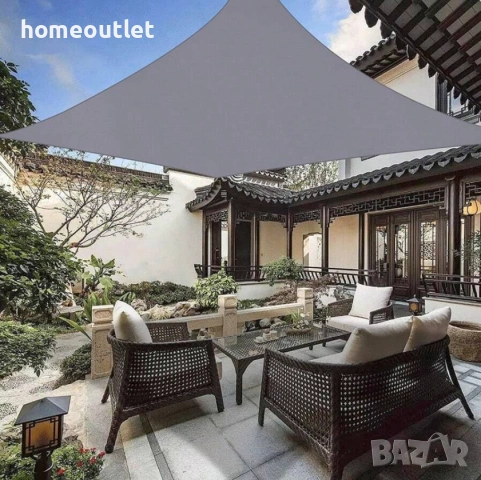 Водоустойчива тента с 95% UV защита, комплект с крепежни елементи, размер 2х3м - цвят крем / сиво, снимка 4 - Огради и мрежи - 54146948