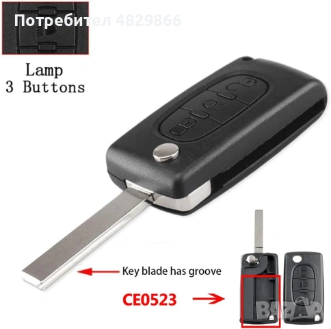 Кутийка за ключ с 3 бутона CITROEN & PEUGEOT, VA2, CE0523, снимка 9 - Части - 54621289