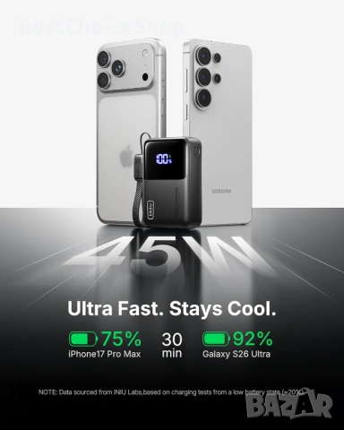Мощна мини Power Bank 45W 10000mAh PD3.0 бързо зареждане, снимка 11 - Външни батерии - 54909792