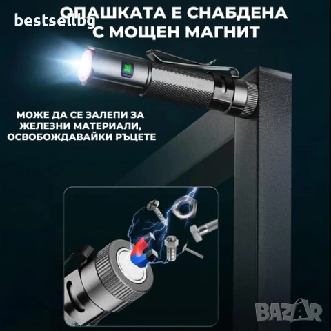Мощен ръчен фенер 1500 лумена за къмпинг лов риболов туризъм палатка USB-C магнит YEMAO M52, снимка 9 - Къмпинг осветление - 54109837