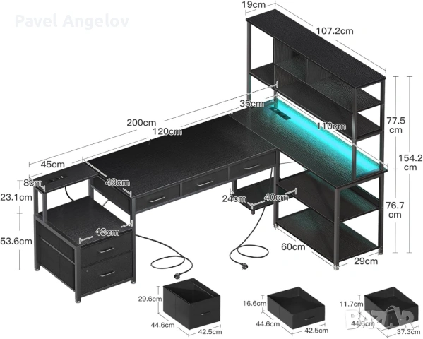 Ъглово Бюро 200x110 - Чисто ново - с LED осветление, контакти и USB