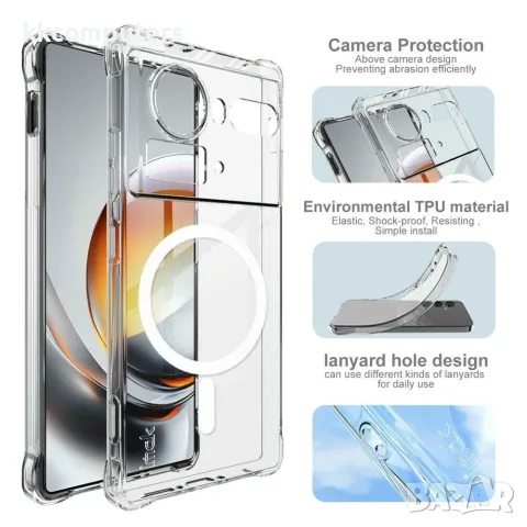 IMAK за ZTE nubia Z80 Ultra 5G Магнитен Airbag Удароустойчив TPU Калъф със Скрийн Протектор – Прозра, снимка 5 - Калъфи, кейсове - 55390590
