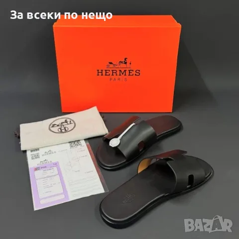 Hermes Мъжки Черни Чехли Телешка Кожа Код ch84, снимка 5 - Мъжки чехли - 55482306