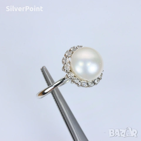 Сребърен пръстен с голяма 11 мм натурална Перла със сертификат 