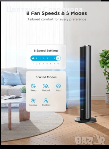Безкабелен вентилатор GoveeLife 36'' тип кула , снимка 6 - Вентилатори - 54123991