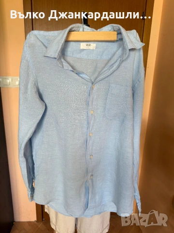 Ленена риза небесно син цвят UNIQLO, размер М, снимка 5 - Ризи - 54905063