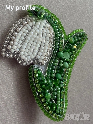 Handmade брошка Кокиче , снимка 2 - Бижутерийни комплекти - 53450394