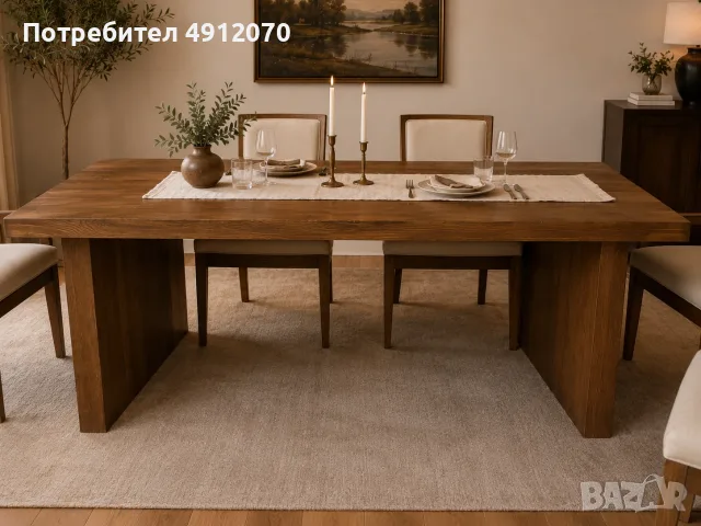 Масивна трапезна маса от английски дъб с 6 стола, снимка 3 - Маси - 55590674