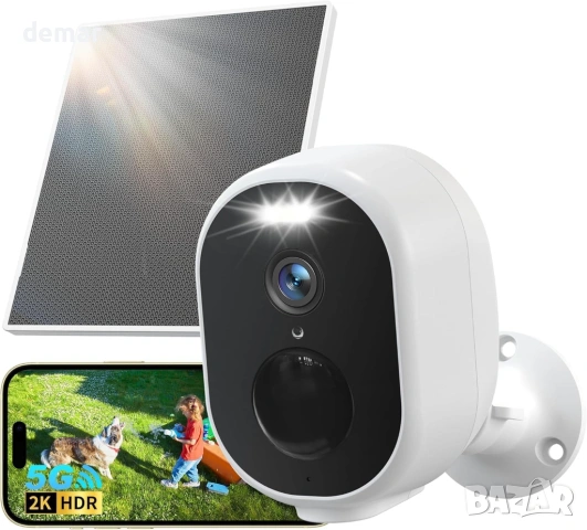 GNCC Безжична 2K соларна CCTV камера за външен монтаж, 5GHz и 2.4GHz WiFi