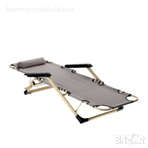Сгъваем шезлонг с възглавница – Oxford 600D, стомана, 178×60×82 см, сив, снимка 11 - Градински мебели, декорация  - 54173385