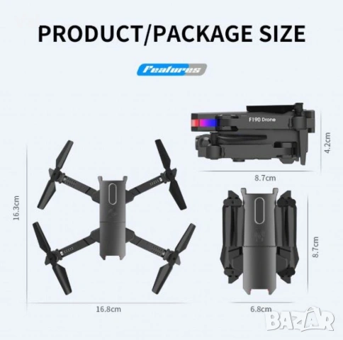 Дрон F190 с 4K камера, LED светлини и WiFi – Черен модел с висока маневреност и интелигентни функции, снимка 8 - Дронове и аксесоари - 54841893