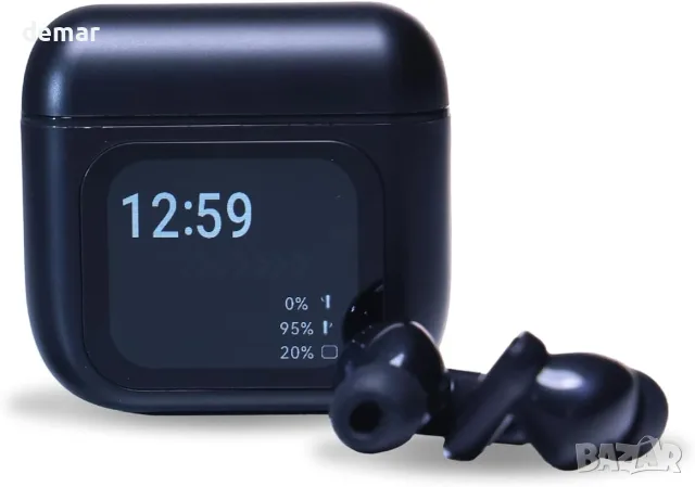 Безжични слушалки – Bluetooth, шумопотискащи слушалки с многофункционален екран на калъфа (черни)
