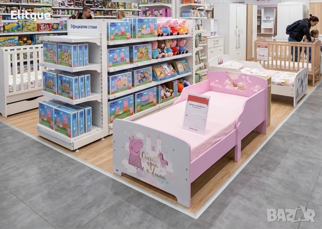 Детско легло Peppa Pig 140x70 см с ламелна основа – Розово легло с Пепа Пиг, замък и еднорог