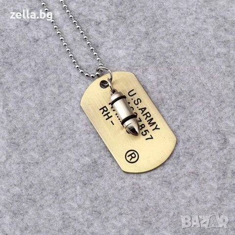 Мъжки военен комплект Dog Tag с жетон и висулка куршум – Неръждаема стомана 10215, снимка 3 - Тениски - 54660969