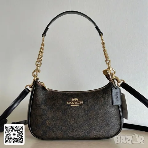 Coach Teri Shoulder Bag Signature Canvas – Walnut / Black