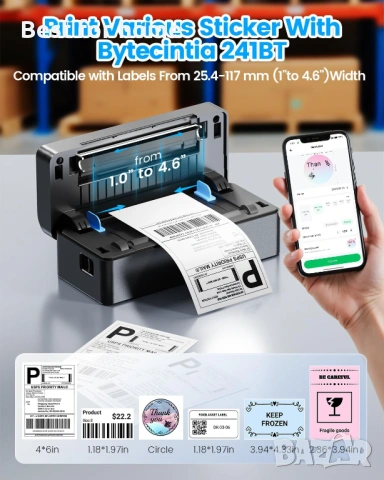Bluetooth термопринтер за етикети , снимка 4 - Друга електроника - 54930222