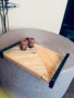 🌿 Ръчно изработен дървен поднос с геометричен дизайн и черни дръжки, снимка 5
