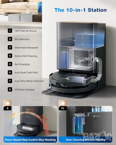 Прахосмукачка Робот ECOVACS DEEBOT X9 PRO OMNI 16600Pa - Премиум клас - Като НОВА, снимка 6 - Прахосмукачки - 54539065