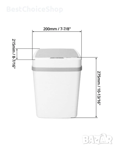 Кошче с автоматичен безконтактен сензор за движение с капак, меко затваряне, без шум, 12л., снимка 7 - Други стоки за дома - 54008318