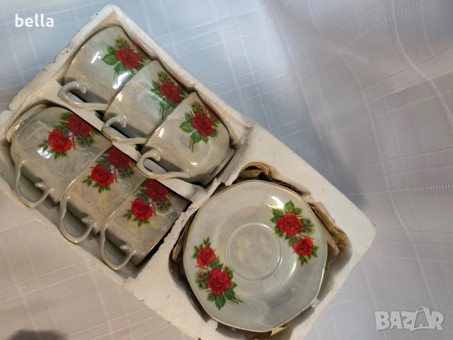 Луксозен фин висококачествен костен сервиз за кафе/чай SAPIR German Style със седефено покритие, снимка 13 - Антикварни и старинни предмети - 55152063