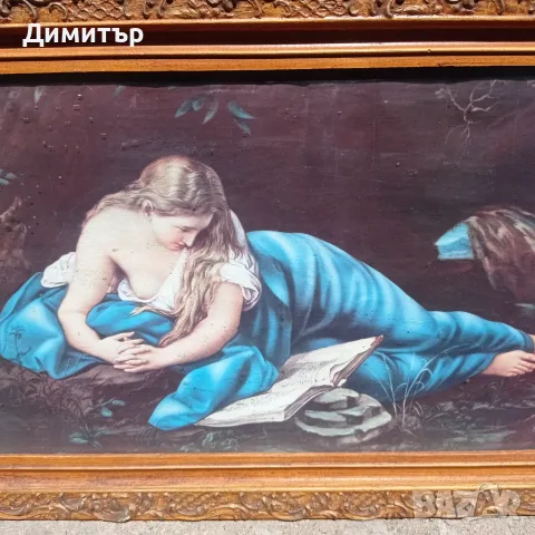 Масивна ретро рамка от дърво + соц принт (орнаментирана, златист блясък) – 84х43 см, снимка 2 - Картини - 55338736