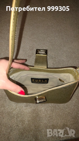 Оригинална дамска чанта Furla 1927 Mini Shoulder Bag – златиста, естествена кожа, снимка 3 - Чанти - 54364589