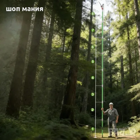 Телескопичен модулен трион за клони 1–8 м с 2 остриета и кука – Подрязване на високи дървета без , снимка 2 - Градински инструменти - 55579992