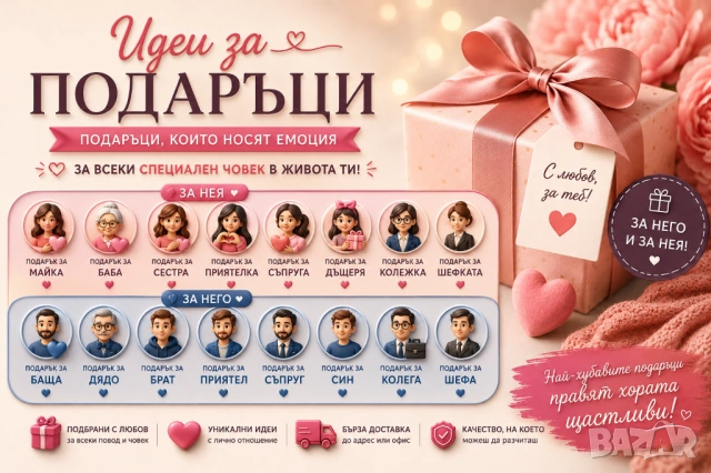 Идеи за подаръци за мъж, за жена, рамантични, забавни, за рожден ден